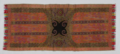 Long shawl with woven figures and animals