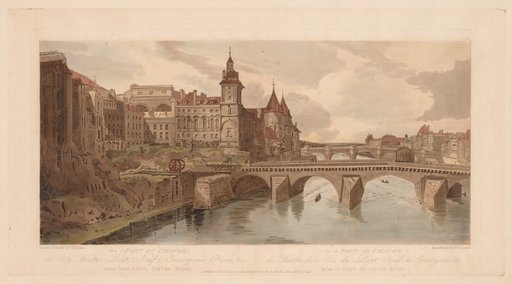 A Selection of Twenty of the Most Picturesque Views in Paris: View of Pont au Change, the City Theatre, Pont Neuf, Conciergerie Prison, &c taken from Pont Notre Dame