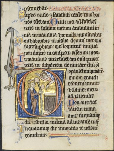 Leaf from a Psalter: Initial D: David at the Altar on the Threshing Floor of Ornan