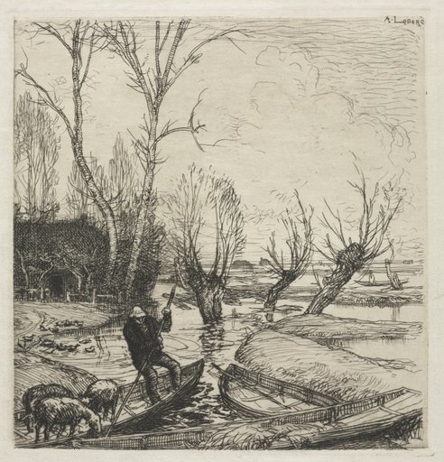 [Man in a Boat with Three Sheep]