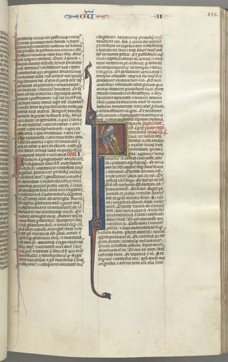 Fol. 112r, Kings II, historiated initial F, the beheading of the Amalekite
