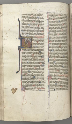 Fol. 220v, Psalm 38, historiated initial D, David kneeling, gesturing to the bust of God above