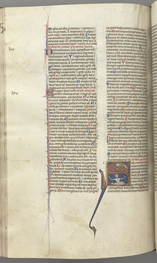 Fol. 224v, Psalm 68, historiated initial S, David in the water appealing to God above