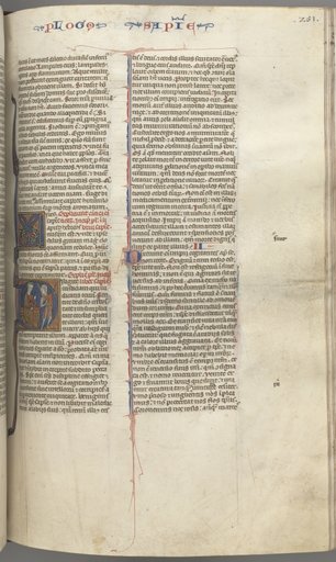 Fol. 251 r, Wisdom, historiated initial D, Solomon instructing a soldier