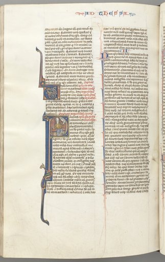 Fol. 454v,Thessalonians I, historiated initial P, Paul seated with a sword and a book, talking to the bust of God above