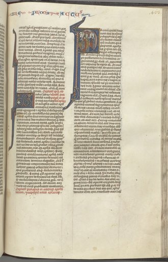 74. Fol. 463r, Acts, historiated initial P, the Ascension