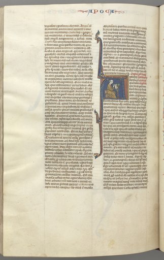 Fol. 482v, Revelations, historiated initial A, John seated at a desk writing to the Seven Churches of Asia