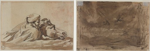Man Clutching a Horse in Water, after Poussin's "Deluge" (recto); Compositional Study? (possibly for "Poussin's Deluge") (verso)