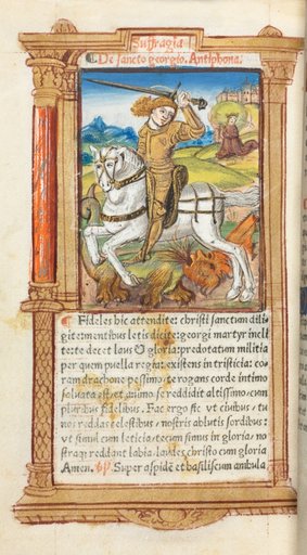 Printed Book of Hours (Use of Rome): fol. 103v, St. George Slaying the Dragon