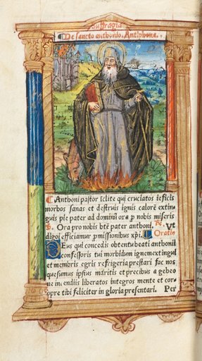 Printed Book of Hours (Use of Rome): fol. 104v, St. Anthony Abbot