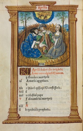 Printed Book of Hours (Use of Rome): fol. 5v, April calendar illustration