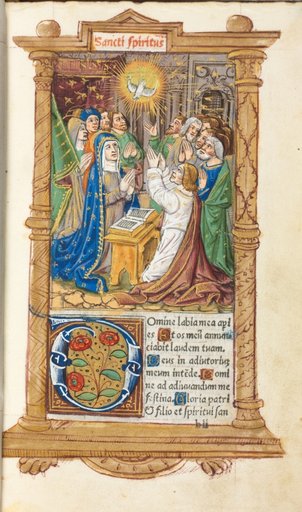 Printed Book of Hours (Use of Rome): fol. 58r, Pentecost