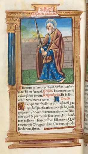 Printed Book of Hours (Use of Rome): fol. 99v, St. Paul