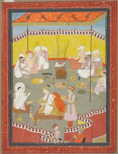 King Bali gives a gift of land to Vamana