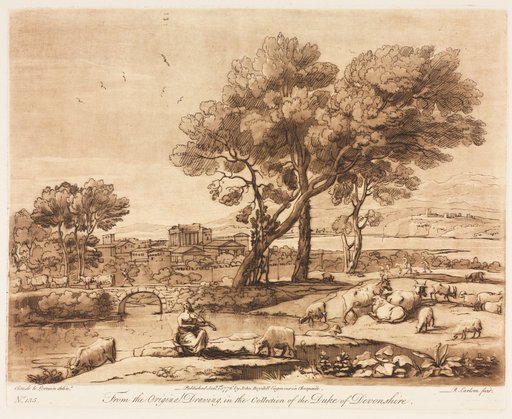 Liber Veritatis: No. 135, A Landscape, with Buildings, Mercury Stealing Admetuss' Cattle from Apollo
