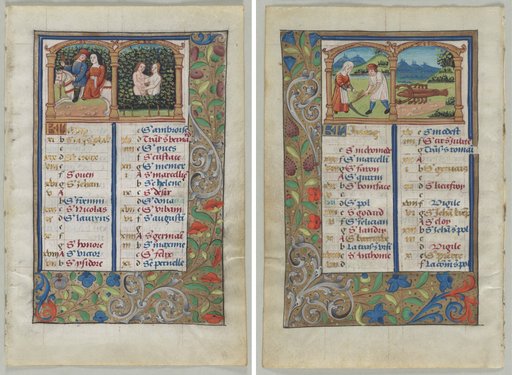 Leaf from a Book of Hours: Calendar Page for May (recto) and Calendar Page for June (verso) (2 of 3 Excised Leaves)