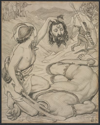 David and Goliath, Cartoon for Stained Glass Window at Jesus College, Cambridge