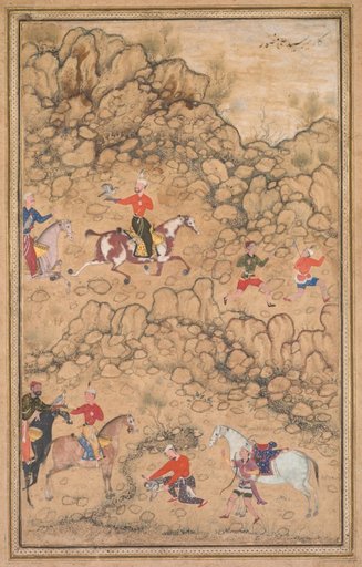 Hunting with falcons in a landscape (recto)
