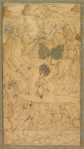 A Prince Visiting a Holy Man in a Rocky Landscape (recto)