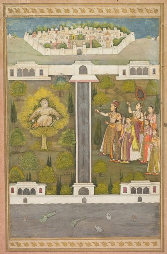 Mahliqa, Daughter of the Emperor of China, Pointing at the Bird-Man Khwaja Mubarak: A Leaf from a Poetical Romance Relating to Shah Alam I (recto)