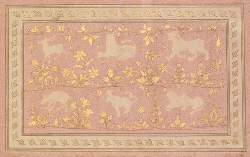 Stenciled Scenes of Lion and Gazelle (verso)