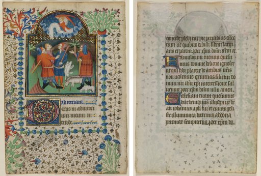 Leaf from a Book of Hours: Annunciation to the Shepherds (recto) and Text (verso)
