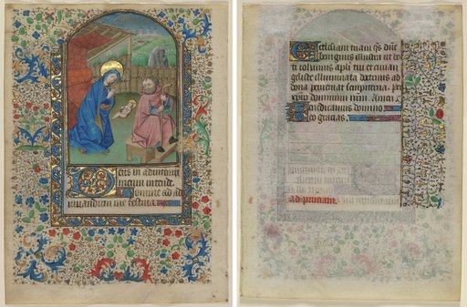 Leaf from a Book of Hours: The Nativity (recto) and Text (verso)
