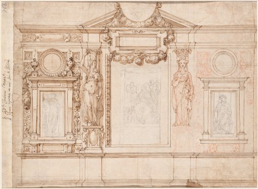 Design for a Wall Decoration with Pasted-in Sketches after Raphael (verso)