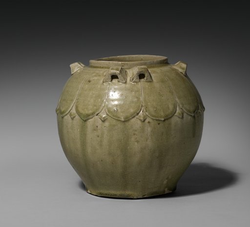 Covered Jar with Carved Lotus Petals
