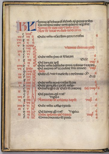 Missale: Fol. 5v: June Calendar Page