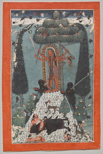 Goddess standing on a mountaintop