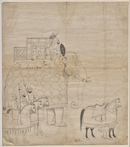 Caparisoned Elephant and Horses