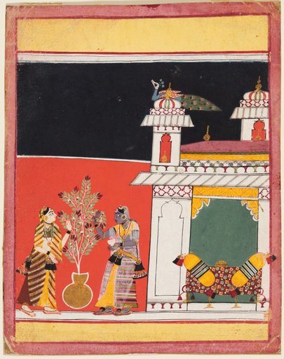 Two Women Pluck Flowers on a Terrace: Gunakali Ragini, from a Ragamala