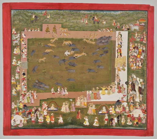 Maharana Sangram Singh II of Mewar (r. 1710–34) and Stages a Boar Hunt with Tigers at Sadri
