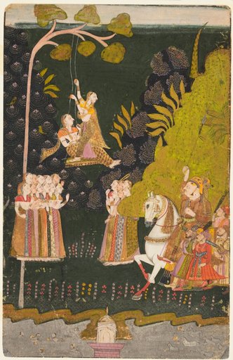 Maharaja Abhai Singh of Marwar (reigned 1724–49), Equestrian, Watching Girls Swinging at the Teej Festival