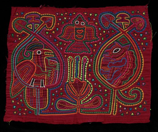 Flower, Birds, and Profile Animal Mola Panel