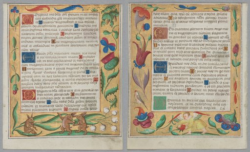 Leaf from a Psalter and Prayerbook: Rabbits Dancing (recto) and Putto Picking Strawberries (verso)