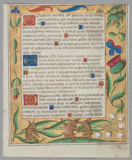 Leaf from a Psalter and Prayerbook: Rabbits Dancing (recto)
