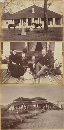 Captain Falkner's Bungalow, Neemuch (recto, top); Col. Carpendale and family, Neemuch (recto, bottom); Major Creagh's home, Mhon (verso)