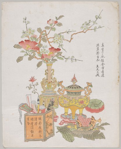 Plum and Camellia in a Bronze Vase