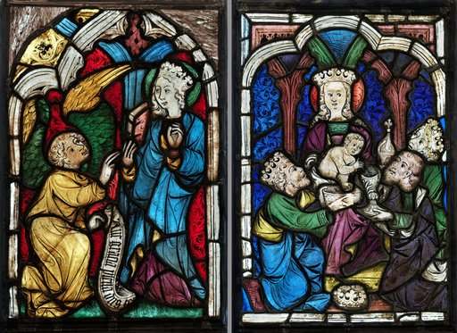 Two Windows Depicting the Annunciation and Adoration of the Magi