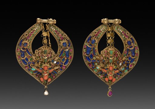 Pair of Deity Earrings with Vishnu on Garuda (front) and chepu (monster mask) (back)
