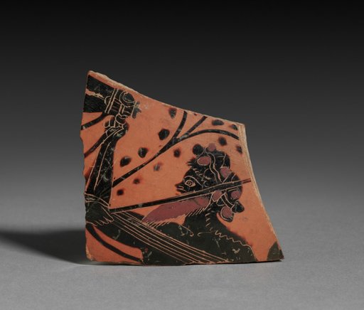Fragment from Black-Figure Neck-Amphora (Storage Vessel): Satyr and Horse