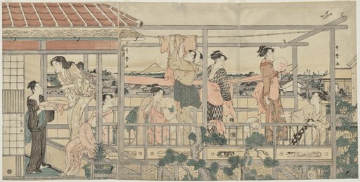 Women Hanging Laundry to Dry on a Balcony