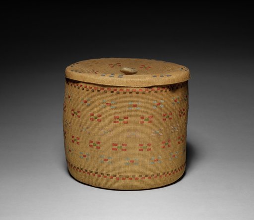 Covered Twined Cylindrical Basket