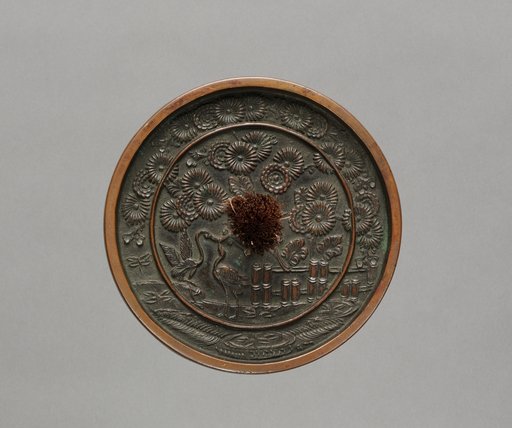 Mirror with Pair of Cranes in Chrysanthemum