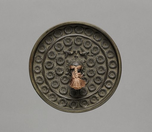 Mirror with Pair of Cranes in Chrysanthemum Pattern