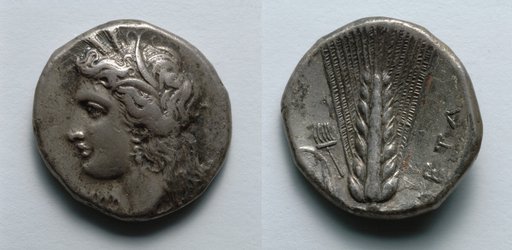 Stater: Head of Demeter (obverse); Barley (reverse)