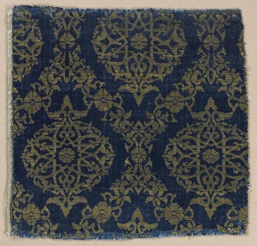 Lampas with foliate medallions in ogival lattice