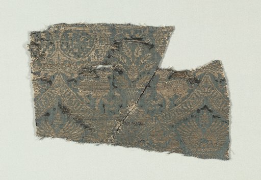 Silk with Dogs and Arabic Script in Swaying Bands